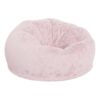 Pemberly Row Oversized Furry Bean Bag Chair, 42"x42"x19", Blush Pink, Lightweight Portable Design, Refillable Polystyrene Beads, Machine Washable Slipcover, Cotton Twill Upholstery, Comfortable