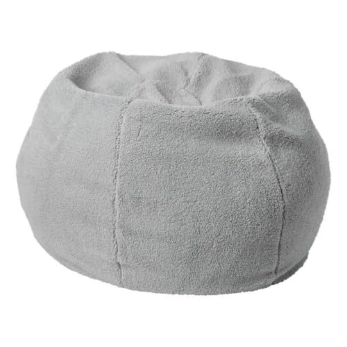 Pemberly Row Small Faux Sherpa Bean Bag Chair, Gray Cover, 30"x30"x18", Lightweight Refillable Polystyrene Bead Fill, Removable Washable Slipcover, Kids and Teens Floor Seating, Portable Lounge Chair