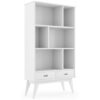 Pemberly Row Solid Hardwood 64" x 35" Bookcase and Storage Unit, Rubberwood, White Finish, 6-Shelf with 2-Drawer Design, Mid-Century Modern Furniture for Living Room, Bedroom, or Office