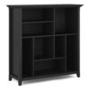 Pemberly Row Solid Wood 8-Cube Bookcase, 44 in, Black Painted Finish, Transitional Design with Tapered Legs and Molded Crown-Edged Top, Fixed Shelves, Living Room or Office Storage