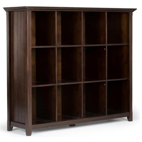Pemberly Row Wood 12-Cube Storage Unit, 48" H x 57" W, Solid Brunette Brown Finish, Transitional Style with Tapered Legs and Grooved Sides, Versatile Organizer for Living Room, Bedroom, or Office