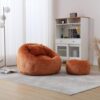 Penau Round Bean Bag Chair, Ottoman Included, Orange