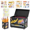 Pencil Dispenser for Classroom Stainless Steel Pencil Holder for Desk, Pencil Dispenser Set with Silicone Organizer & 5 Stickers, Back to School Classroom Must Haves Teacher Supplies (Black)