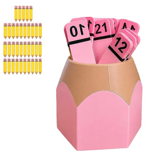 Pencil Number Counting Set with Storage Holder, Preschool and Elementary Education, 1-35 Number Math Manipulatives for Sequencing, Matching, Counting Practice, Classroom Games (Pink)