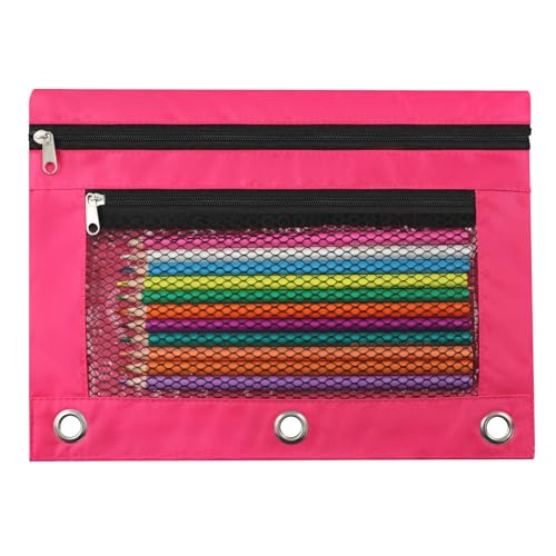 Pencil Pouch for 3 Ring Binder, Heavy Duty Canvas Dual Zipper Pen Bag with Clear Window, Smooth Metal Zipper, Fit Standard 3-Ring Binders for School Office Travel Supplies