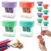 Pencil Sharpener, 4PCS Dual Hole Pencil Sharpeners Manual, Colorful-12PCS