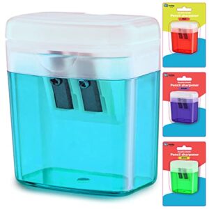 Pencil Sharpener Dual Hole Manual Blue, Jumbo Crayon Sharpener with Cover and Bin, Handheld Color Pencil Sharpeners for Large & Standard Pencils, Also Available in Red, Green, Purple, 1 Pc – By Enday
