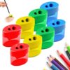 Pencil Sharpeners, 2026 New 2 Holes Small Manual Pencil Sharpener with Lid, Handheld Pencil Sharpener Dual Holes Compact Colored Handheld Pencil Sharpener for Colored & Jumbo Pencils，Oval：12PC