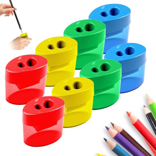 Pencil Sharpeners, 2026 New 2 Holes Small Manual Pencil Sharpener with Lid, Handheld Pencil Sharpener Dual Holes Compact Colored Handheld Pencil Sharpener for Colored & Jumbo Pencils,Oval:12PC