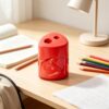 Pencil Sharpeners, 2026 New Dual Hole Sharpener with Lid Colorful Handheld Portable Safe for Kids, Suitable for Home Office Students School Class Home, Red
