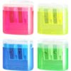 Pencil Sharpeners with Lid 4 PCS Handheld Multicolor Dual Hole Manual Sharpener for Crayons Graphite Pastel Lip Liners Eye Brow Pencils
