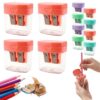 Pencil Sharpeners with Lid, Dual Hole Manual Pencil Sharpener, Manual Sharpener for School Classroom Home Office，Red