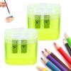 Pencil Sharpeners with Lid, Dual Hole Sharpener, Yellow#2Pcs