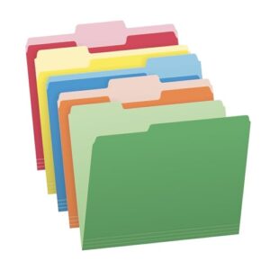 Pendaflex Colored File Folders, 100 Pack, Letter Size (8.5" x 11"), 3 Tabs, Durable Paper, 5 Colors: Blue, Green, Red, Yellow, Orange, Color-Coding for School, Office & Home Document Organization