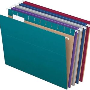 Pendaflex Recycled Hanging File Folders, Letter Size, Assorted Jewel-Tone Colors, Two-Tone for Foolproof Filing, 1/5-Cut Tabs, 25 Per Box (81667) (Pack of 10)