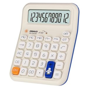 Pendancy Cute Calculator for Kids, Cute Small Calculators Desktop 12 Digit, Basic Function Large LCD Display Big Buttons, for Office, School, Home Use OS-A100 (Blue)