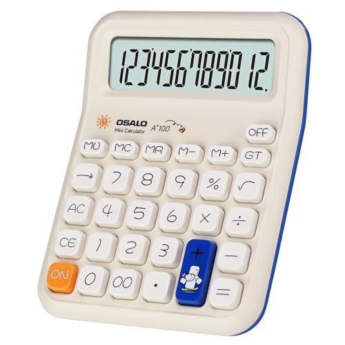Pendancy Cute Calculator for Kids, Cute Small Calculators Desktop 12 Digit, Basic Function Large LCD Display Big Buttons, for Office, School, Home Use OS-A100 (Blue)