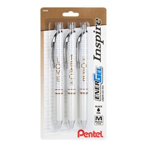 Pentel EnerGel Inspire Love/Teach/Hope, (0.7mm) Medium Line, Black Ink, Pack of 3 (BL77INSPBP3M1)