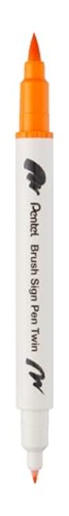 Pentel SESW30C-T113E Brush Sign Pen Twin Fibre-Tip Pen with Two Flexible Writing Tips, Water-Based Ink, Ochre, Pack of 1, Brown