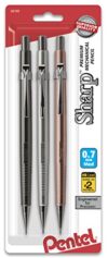 Pentel Sharp Mechanical Pencil, (0.7mm), Medium Line, Metallic Barrel, Assorted Colors, Pack of 3 (P207MBP3M)