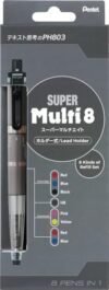 Pentel Super Multi 8 Set (XPH803ST), 8-in-1 Holder-Style Mechanical Pencil (2.0mm) & Ballpoint Pen (0.7mm), Includes Refill Leads & Pointer Sharpener, All-in-One Multi-Pen for Seamless Switching