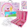 Peppa Pig Colouring, Arts & Crafts Set for Kids, 137 Pcs Stationary Supplies, Colouring Paper Pencils Crayons Eraser & Sharpener, Gifts for Girls