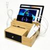 PERFECYEE Bamboo Charging Station Organizer with USB Charger and 5-Cable