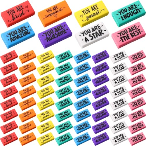 PerKoop 100 Pcs Inspirational Colorful Erasers Bulk Back to School Gifts You are Awesome Motivational Pencil Erasers First Day of School Supplies for Kids Students Teachers Classroom Office