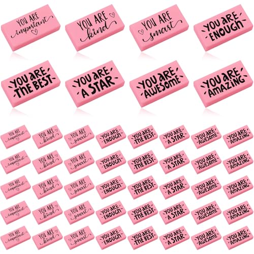 PerKoop 50 Pcs Inspirational Pink Erasers Bulk Back to School Gifts Motivational You are Awesome Pencil Erasers for First Day of School Kids Students Teachers Classroom Office Stationery Supplies