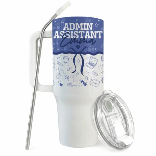 Personalized Admin Assistant Tumbler with Handle, Administrative 40oz Cup - Blue - Executive Receptionist Drinkware, Staff Appreciation Award, Corporate Employee Keepsake For Women Ladies