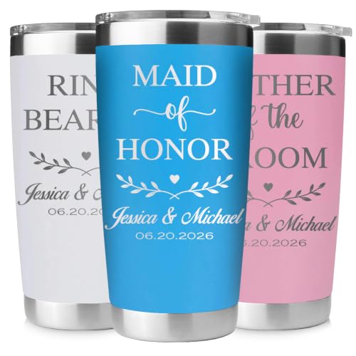 Personalized Bridal Party 20 oz Engraved Tumbler with Lid – Custom Stainless Steel Vacuum Insulated Travel Mug for Bridesmaid, Maid of Honor, Matron of Honor, Bride, Bridal Shower Gift, Wedding Favor