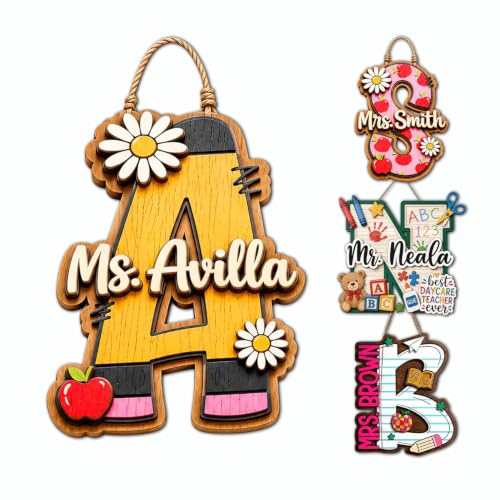 Personalized Classroom Door Sign, Teacher Door Hanger, Custom Initial Name Plate, Pencil Letter Wood Decor, Teacher Signs For Classroom, Welcome To Our Classroom Sign, School Office Decor