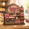 Personalized Donut Shop Sign, Custom Name Bakery Wooden Block, Layered 3D Wood Kitchen Shelf Decor, Coffee and Donut Lover Gift, Freestanding Bakery Counter Display, Wooden Block Decor