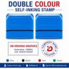 Personalized Double Colour Self-Inking Stamp with Custom Text, Logo & Company Details. Refillable Rubber Stamp for Office Use, Available in Blue, Black, Red & Green Ink for Documents & Billing.