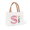 Personalized Floral Initial Canvas Tote Bag with Zipper Name for Women