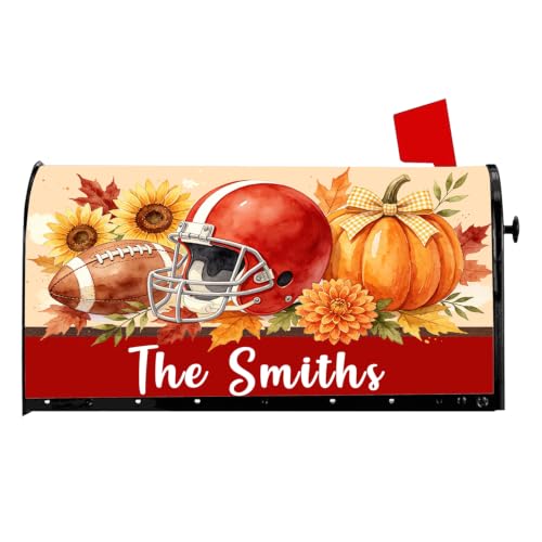 Personalized Football Hat Mailbox Covers Magnetic Standard Size Custom with Street Number Mail Box Covers for Outdoor Post Letter Box Wraps for Home Garden Yard Decor 18 x 22 Inch