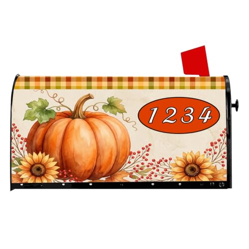 Personalized Harvest Pumpkin Fall Mailbox Covers Magnetic Standard Size Custom with Street Number Mail Box Covers for Outdoor Post Letter Box Wraps for Home Garden Yard Decor 18 x 22 Inch
