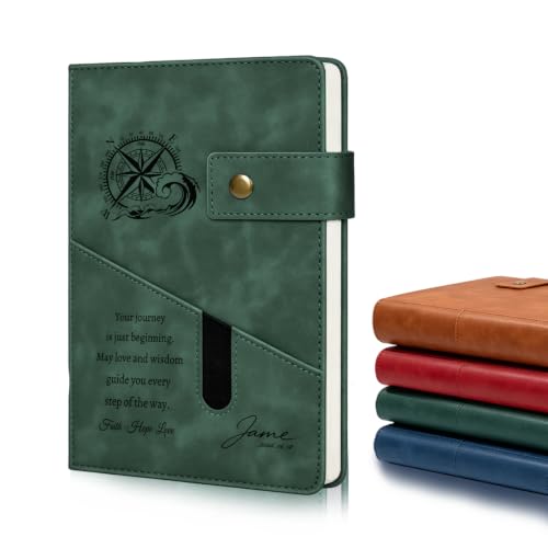 Personalized Leather Notebook for Men, Women - Custom Business & Organizer A5 Lined Notebook, Journal for Coworker, Employee, Gift for Him, Her, Students, Graduation, Father‘s Day, Office Gifts (dark green)