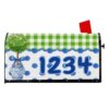 Personalized Mailbox Covers Magnetic Standard Size, Custom House Number Street Address Mailbox Cover, Topiary Blue White Porcelain Green Gingham Post Box Wrap Decor, 18 x 22 Inch