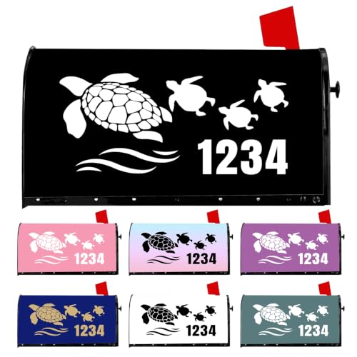 Personalized Mailbox Covers Magnetic Standard Size, Custom Sea Turtle House Address Number Mailbox Cover, Ocean Beach Coastal Mail Box Wraps for Outdoor Garden Yard Decor, 21x18 Inch