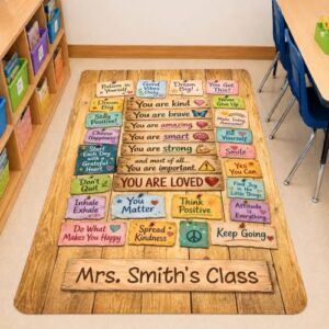 Personalized Motivational Classroom Rug for Kids – You are Positive Affirmation Mat – Growth Mindset Rectangular Rug, Colorful Classroom Decor Carpet Floor Mat for Kindergarten (Vintage)