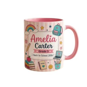 Personalized School Grade Mug, Custom Name Teacher Student Cup, Custom Name Student Cup 2026, Colorful School Supplies Coffee Mug