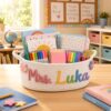 Personalized Teacher Basket with Name, Custom Cotton Rope Desk Organizer, Thank You Teacher Appreciation Gift for End of Year