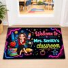 Personalized Teacher Classroom Doormat, Custom Welcome Rug with Teacher Name, Crayon Pencil Back to School Classroom Decor, First Day of School Gift for Teacher