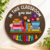 Personalized Teacher Classroom Door Sign 6-24 Inch, Custom 2D Flat 3D Two-Layer Wooden Name Hanger, Back To School Welcome Plaque, Appreciation Gift for Preschool Educators Wall Decor, P5