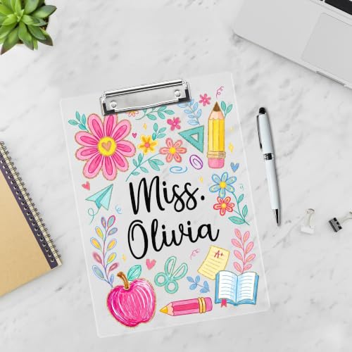 Personalized Teacher Clipboard, Custom Floral Teacher Clipboard with Name, End of Year Bulk Gifts from Student, Thank You Appreciation Gifts for Teachers, Back to School Supplies for Teachers