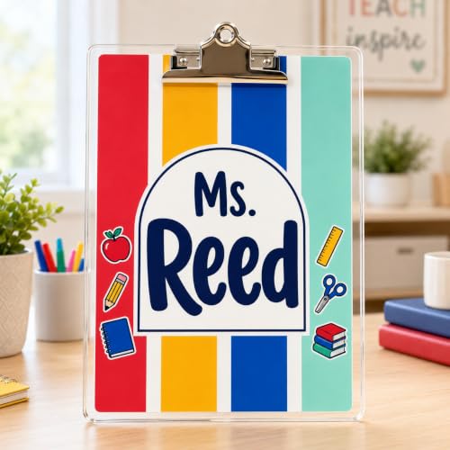 Personalized Teacher Clipboard, Custom Name Acrylic Clipboard for Classroom Organization, Color Block Design, Educator Desk Supplies for Daily Paperwork, Back to School Teacher Gift