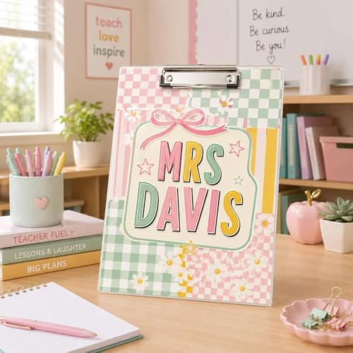 Personalized Teacher Clipboard, Custom Name Coquette Striped Teacher Clipboard, End of Year Gifts from Student, Appreciation Thank You Gifts for Teachers, Back to School Supplies for Teachers