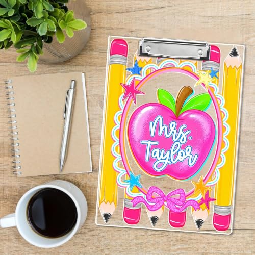 Personalized Teacher Clipboard, Custom Striped Crayons Neon Teacher Clipboards, End of Year Bulk Gifts, Thank You Appreciation Gifts for Teachers, Back to School Supplies for Teachers