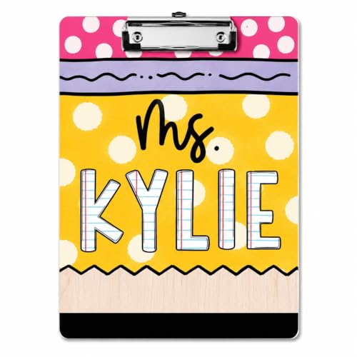 Personalized Teacher Clipboard with Name, Custom Acrylic Clipboard, Pencil Polka Dot Design, Teacher Appreciation Gift, Back to School Classroom Supplies, First Day of School Gift